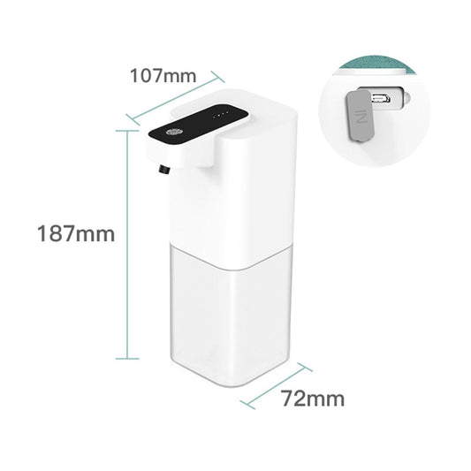 Infrared Automatic Sensor Soap Dispenser in white ABS plastic with a black sensor panel, USB charging port and compact rectangular design