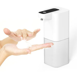Infrared Automatic Sensor Soap Dispenser in white ABS plastic with a black sensor panel and touchless foam dispensing nozzle