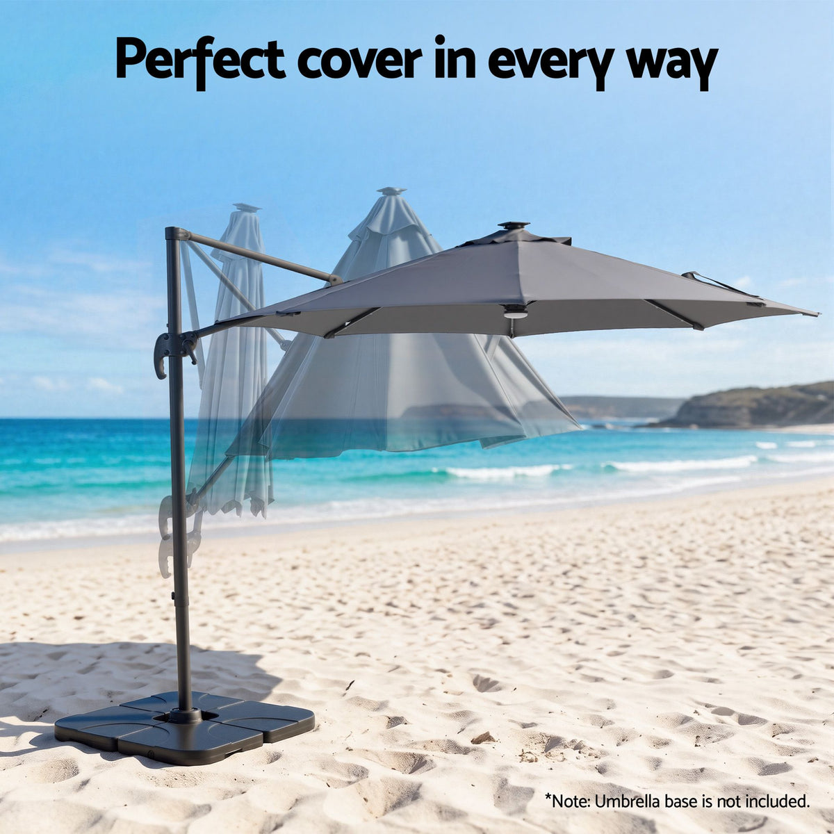 Instahut Outdoor Umbrella with a charcoal grey fabric canopy, black offset frame and cantilever design