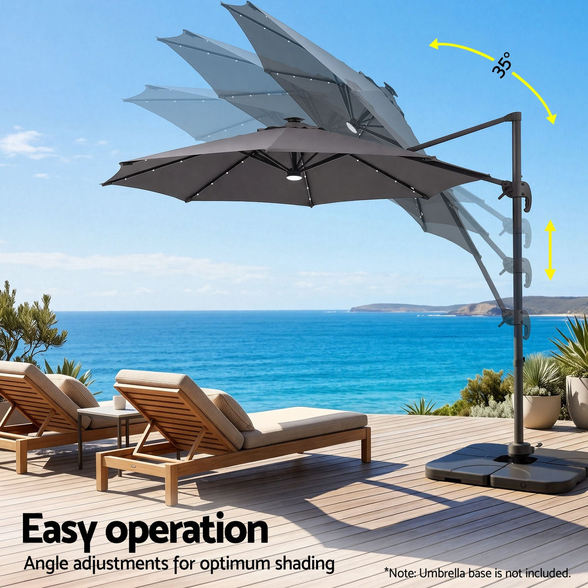Instahut Outdoor Umbrella with charcoal polyester canopy, black offset frame and adjustable tilt for flexible patio shade