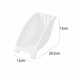 Japanese Kitchen Dish rack, white plastic plate holder with a curved upright divider and raised feet