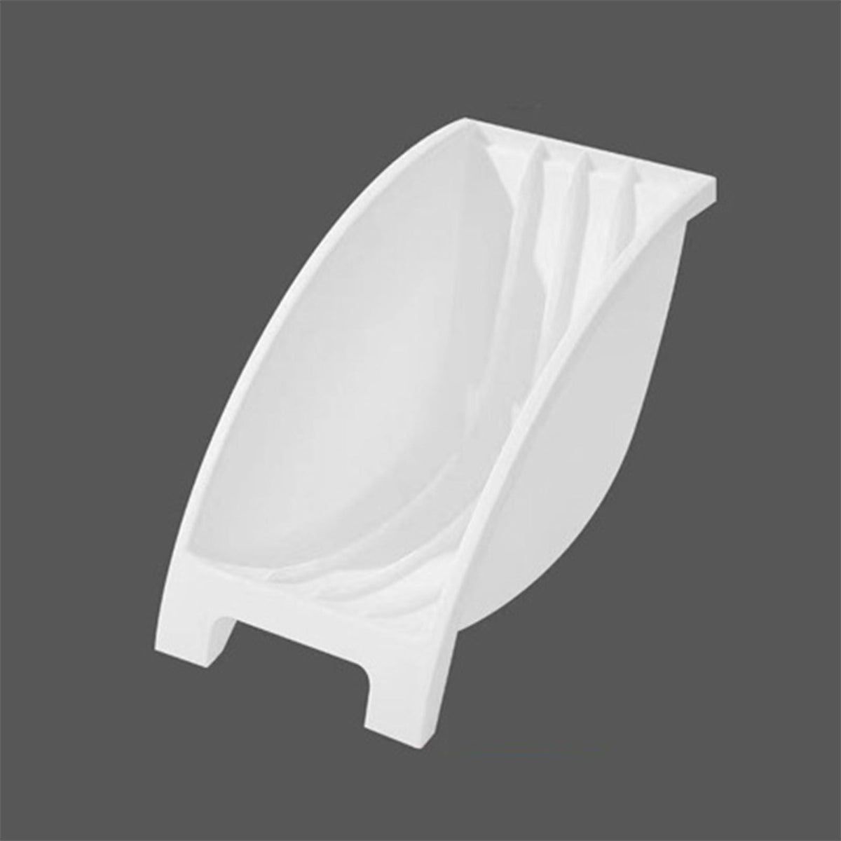 Japanese Kitchen Dish rack in white plastic with a curved upright design and molded grooves for holding plates