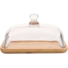 Small Wooden Cake Stand with Glass Dome – Khaki