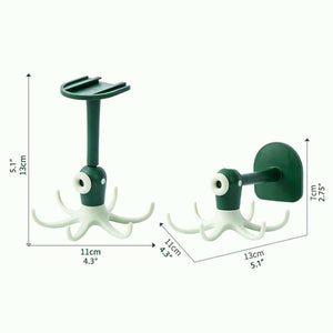 Kitchen 360° Rotated Hooks in dark green and white plastic, with branching claws and a rotating adhesive mount