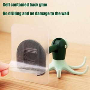 Kitchen 360° Rotated Hooks with a mint-green plastic multi-prong rack and clear adhesive mounting pad