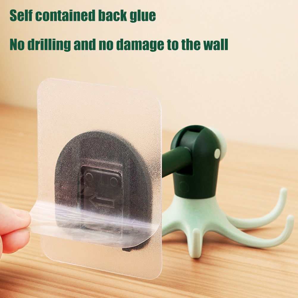 Kitchen 360° Rotated Hooks with a mint-green plastic multi-prong rack and clear adhesive mounting pad