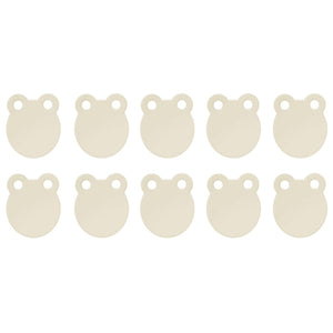 Kitchen Cutting Board set of ten beige plastic boards with round bodies and two small hanging holes at the top