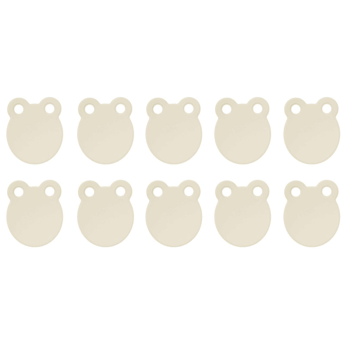 Kitchen Cutting Board set of ten beige plastic boards with round bodies and two small hanging holes at the top