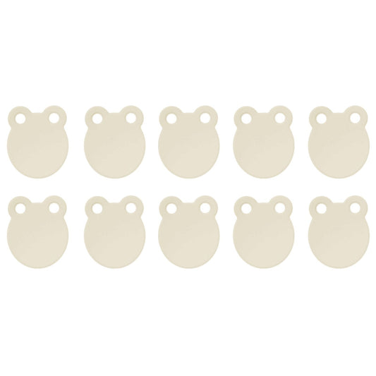 Kitchen Cutting Board set of ten beige plastic boards with round bodies and two small hanging holes at the top