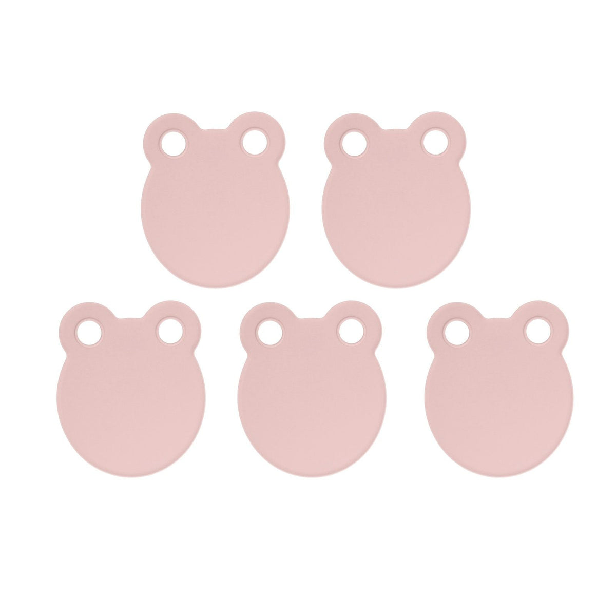 Kitchen Cutting Board set of pale pink, smooth plastic boards with rounded shapes and two hanging holes each