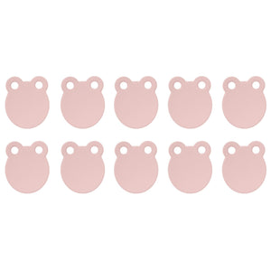Kitchen Cutting Board set of ten pale pink plastic boards with rounded shapes and two small hanging holes each