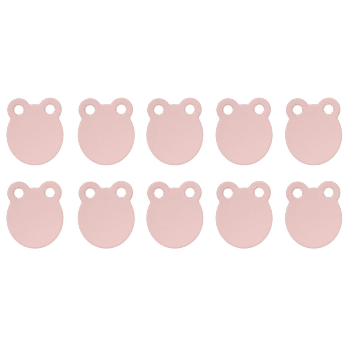 Kitchen Cutting Board set of ten pale pink plastic boards with rounded shapes and two small hanging holes each