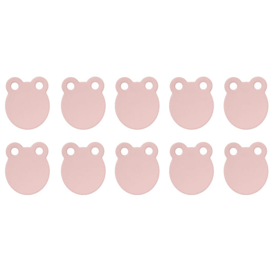 Kitchen Cutting Board set of ten pale pink plastic boards with rounded shapes and two small hanging holes each