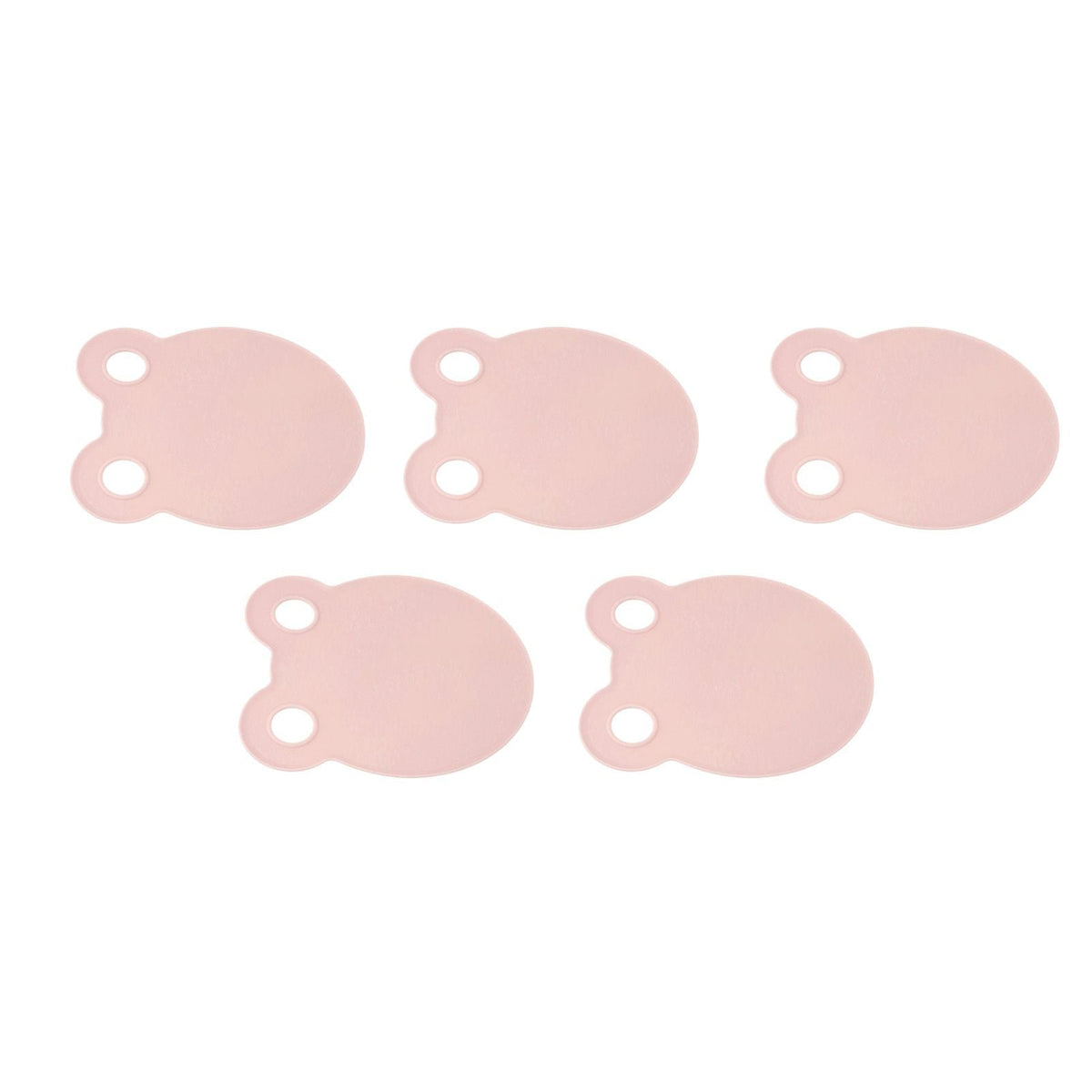 Kitchen Cutting Board set of five pale pink plastic boards with rounded oval shape and two hanging holes