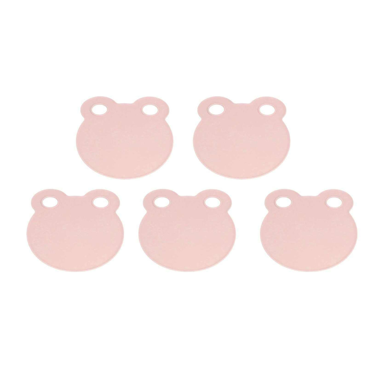 Kitchen Cutting Board set of five pale pink plastic boards with rounded shapes and two small hanging holes each