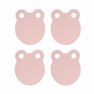 Kitchen Cutting Board set of four pale pink, smooth polypropylene boards with rounded shape and two hanging holes each.