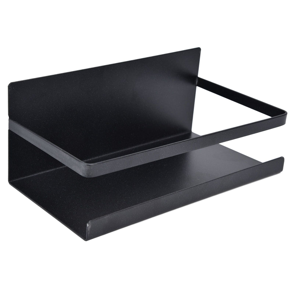Kitchen Rack Space Saving magnetic shelf in black iron, featuring a single tier, raised back panel and open front rail