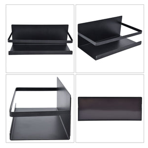 Kitchen Rack Space Saving magnetic shelf in black iron, with a single tier, raised back and front retaining rail