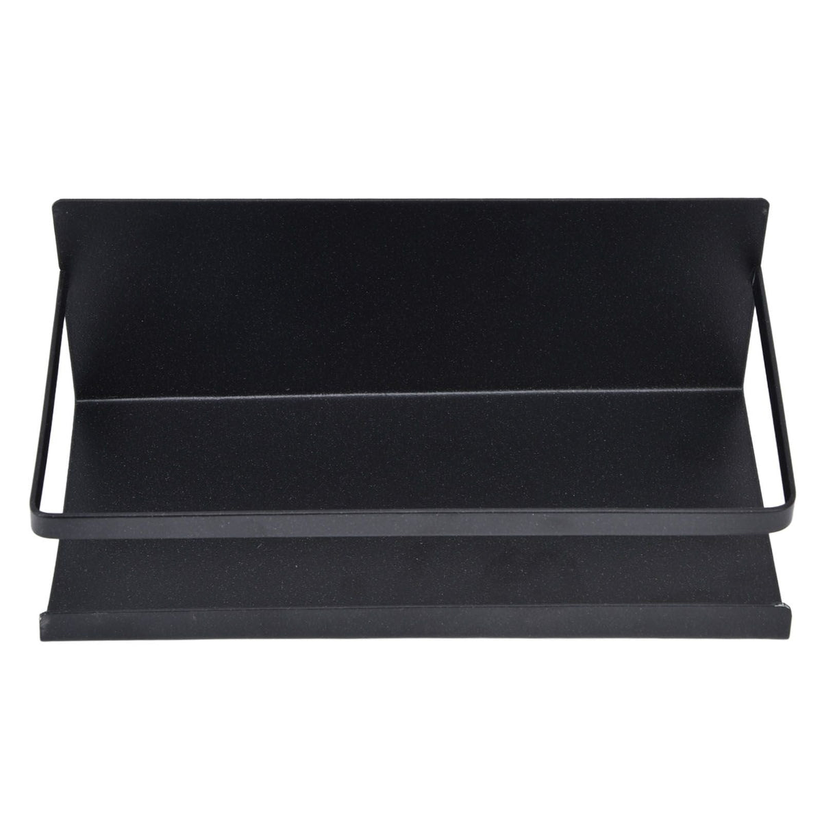 Kitchen Rack Space Saving magnetic shelf in black iron, featuring a single tier with raised sides and a flat back panel
