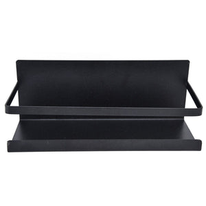 Kitchen Rack Space Saving magnetic spice shelf in black iron, with a single tier, raised back panel and front guard rail