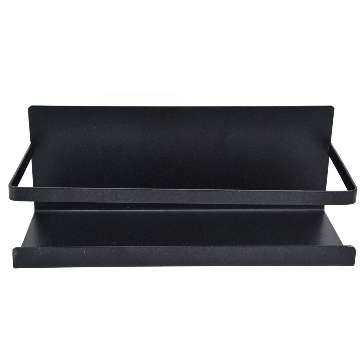 Kitchen Rack Space Saving magnetic spice shelf in black iron, with a single tier, raised back panel and front guard rail