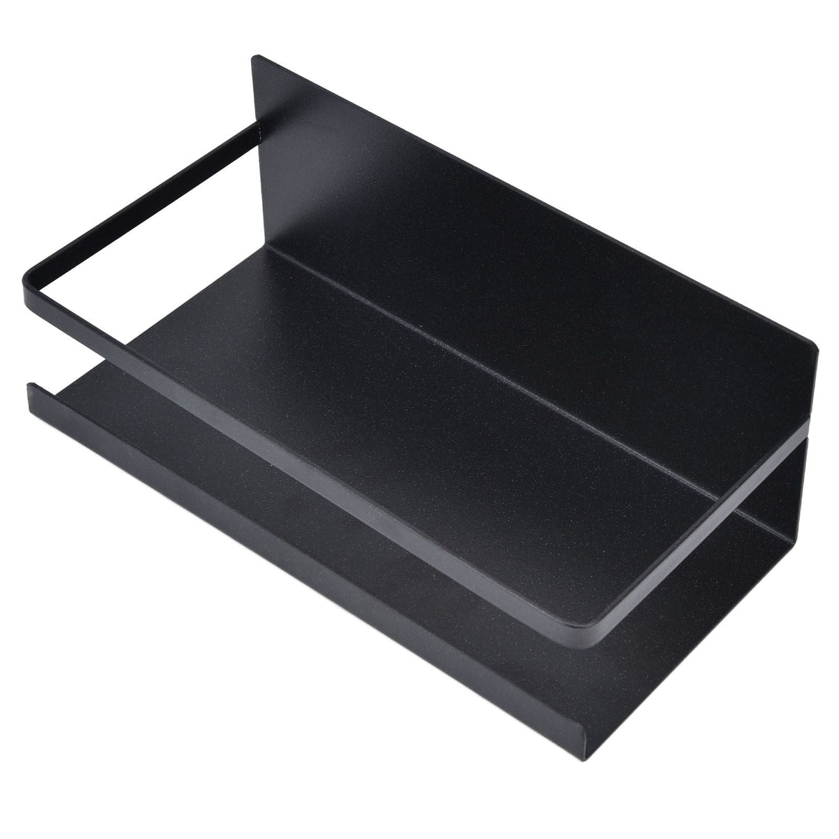 Kitchen Rack Space Saving black iron single-tier shelf with a raised back panel and front retaining rail