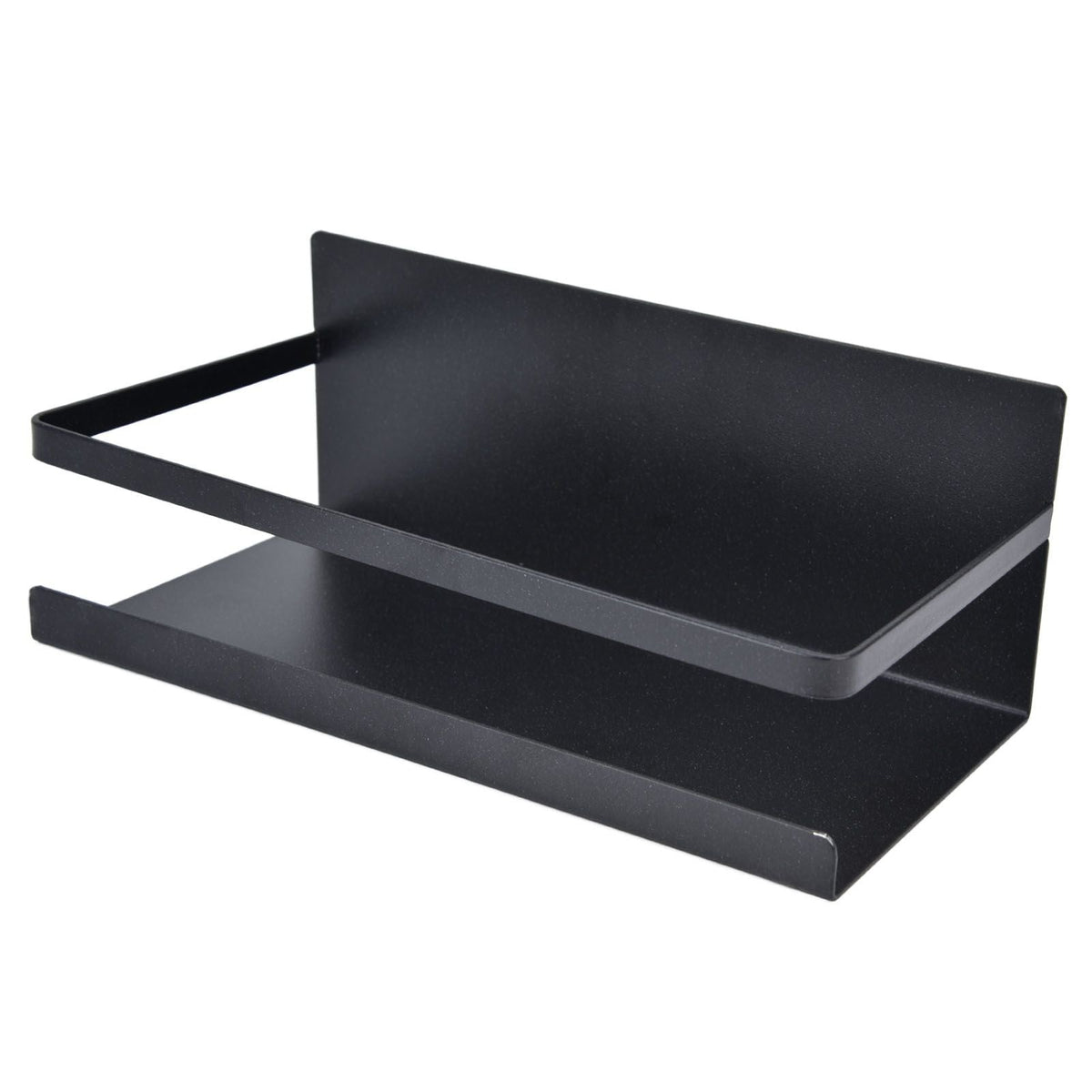 Kitchen Rack Space Saving shelf in black iron with a single tier, raised back panel and open front rail.