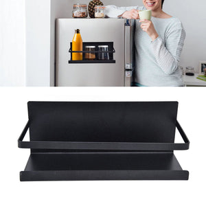 Kitchen Rack Space Saving magnetic spice shelf in black iron with a single tier, raised back panel and side rails