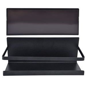 Kitchen Rack Space Saving magnetic spice shelf in black iron, with a single tier, raised front rail and rectangular magnetic backing