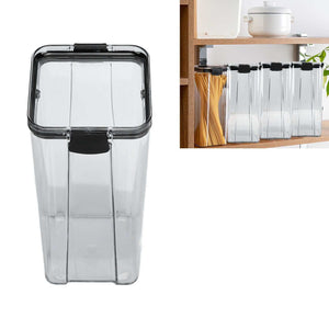Kitchen Storage Box with a clear transparent body, dark lid and front flip latch, shown as a tall rectangular container