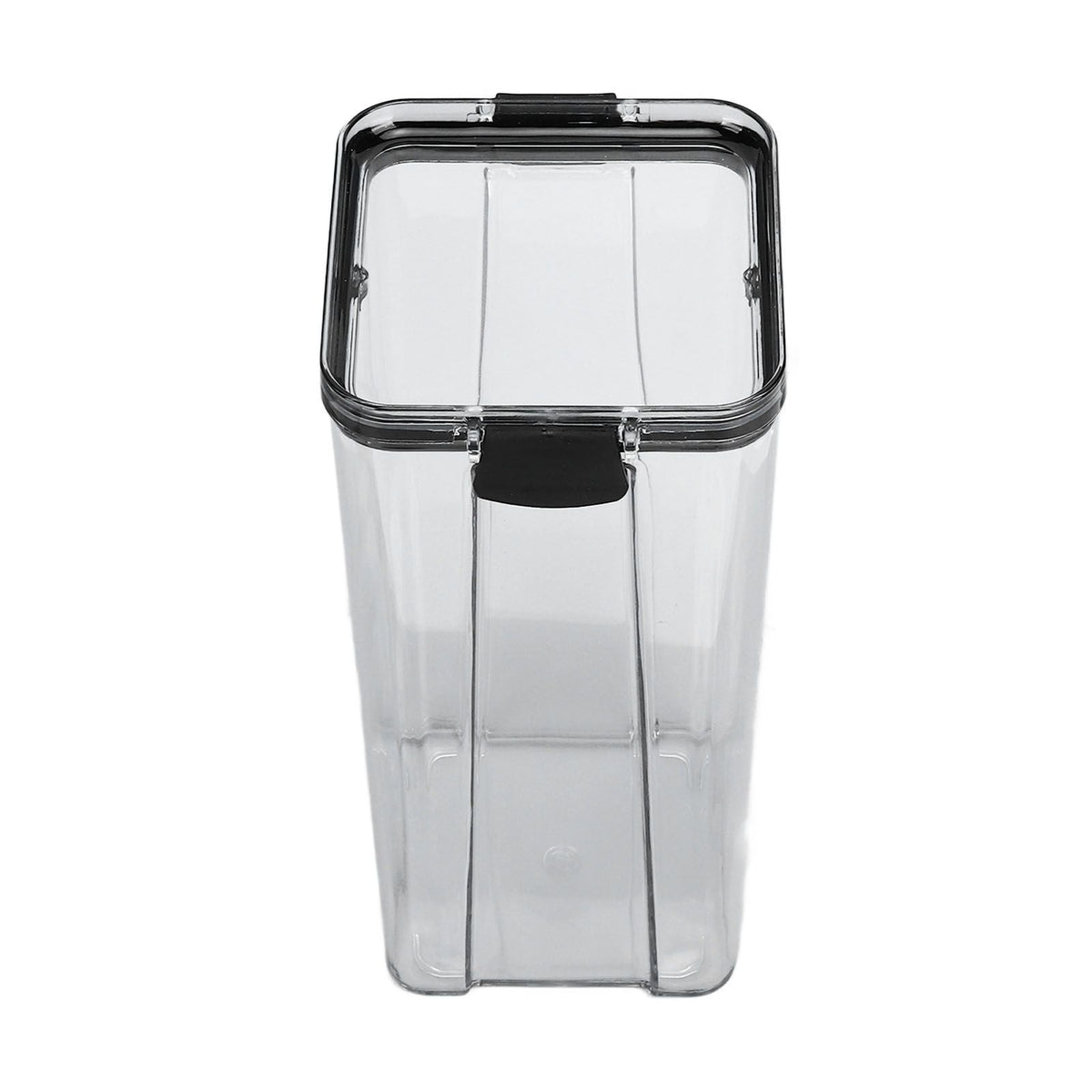 Kitchen Storage Box in clear transparent plastic with a dark airtight lid and front flip-lock handle