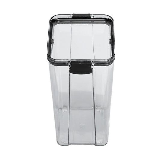 Kitchen Storage Box in clear transparent plastic with a dark airtight lid and front flip-lock handle