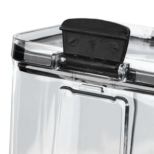 Kitchen Storage Box made from clear plastic, featuring a black flip-lock lid and transparent hinged seal
