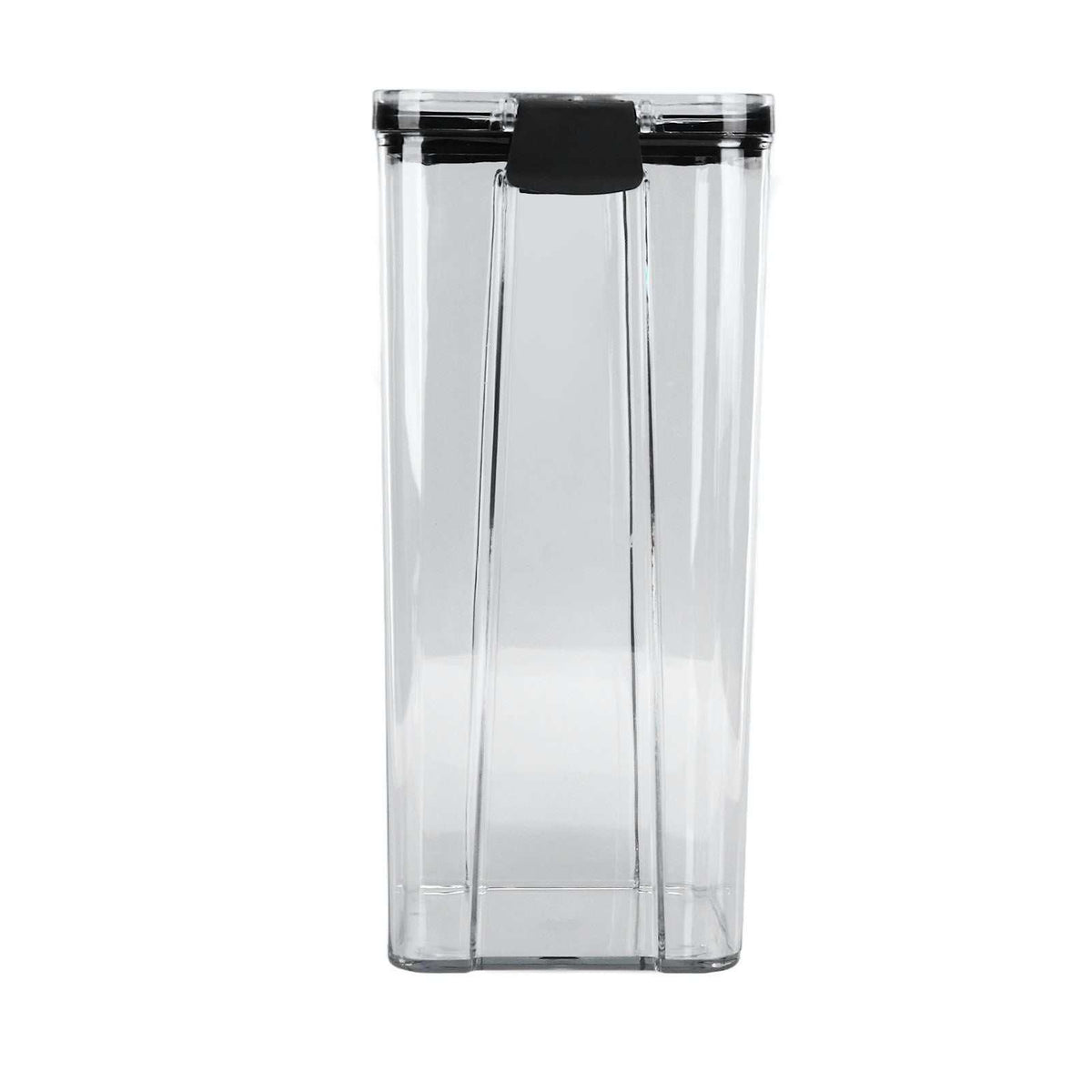 Kitchen Storage Box in clear transparent plastic with a tall rectangular shape and black flip-lock airtight lid