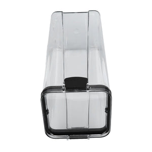 Kitchen Storage Box in clear transparent plastic with a black rim and flip-top airtight lid, rectangular pantry design