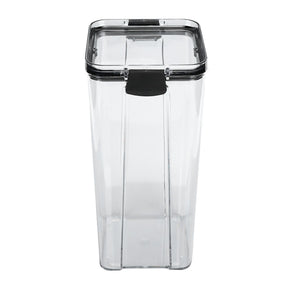 Kitchen Storage Box in clear plastic with a tall rectangular shape, black-edged lid and front flip-lock clasp