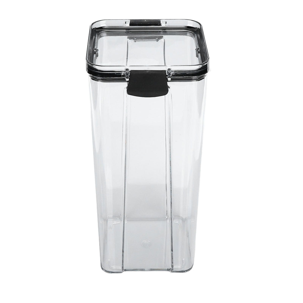 Kitchen Storage Box in clear plastic with a tall rectangular shape, black-edged lid and front flip-lock clasp