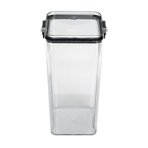Kitchen Storage Box made from clear transparent plastic, with a rectangular shape and dark-edged locking lid