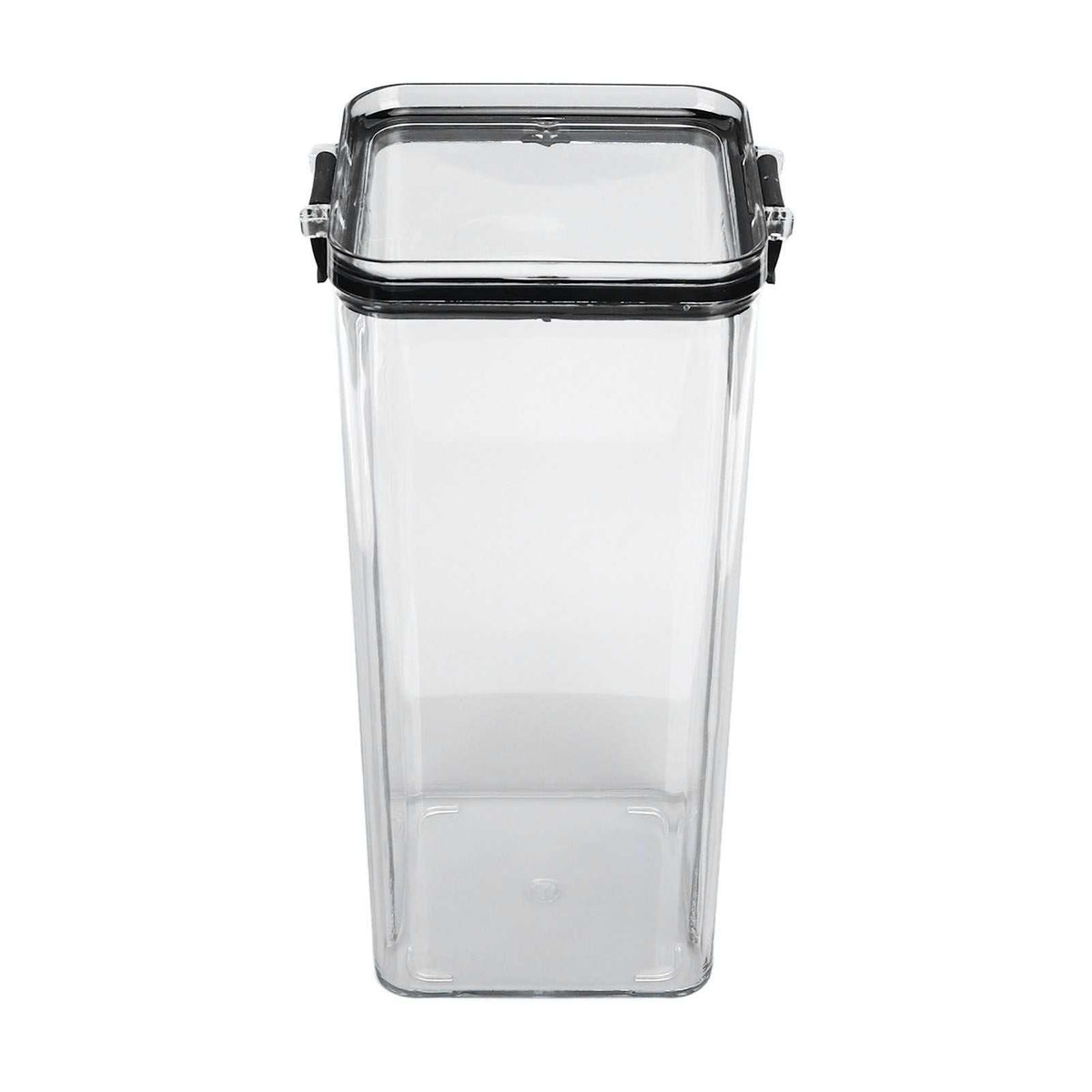 Kitchen Storage Box made from clear transparent plastic, with a rectangular shape and dark-edged locking lid