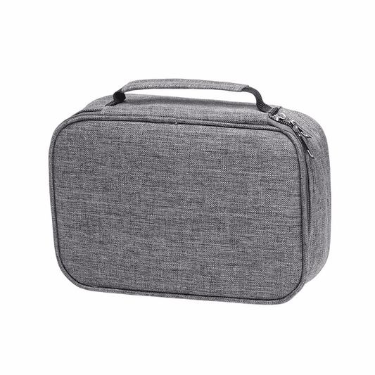 Large Capacity 72-Slot Pencil Case in grey textured fabric with a structured rectangular shape, zip-around closure and top carry handle