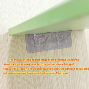 Large Size Adhesive Shelf Bracket in clear acrylic with a double-row reinforced support attached beneath a pale green shelf