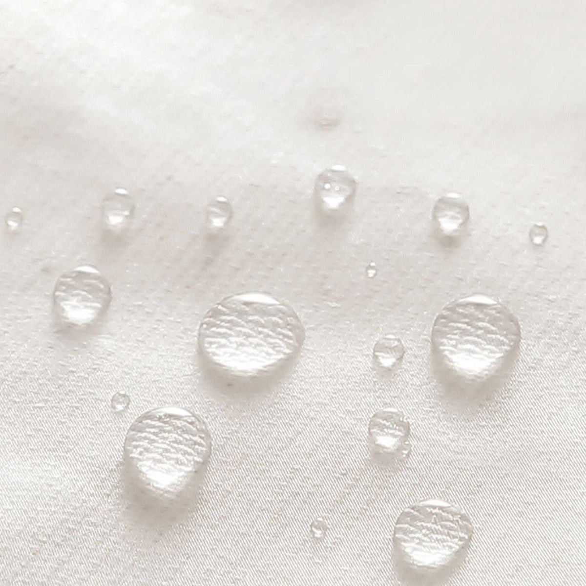 Laundry Basket Waterproof lining shown as white textured fabric with clear water droplets beading on its surface.
