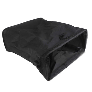Laundry Basket with Handles in black Oxford cloth, featuring a mesh drawstring cover and collapsible fabric body