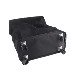 Laundry Basket with Handles in black Oxford cloth, showing a soft rectangular body and four swivel wheels underneath