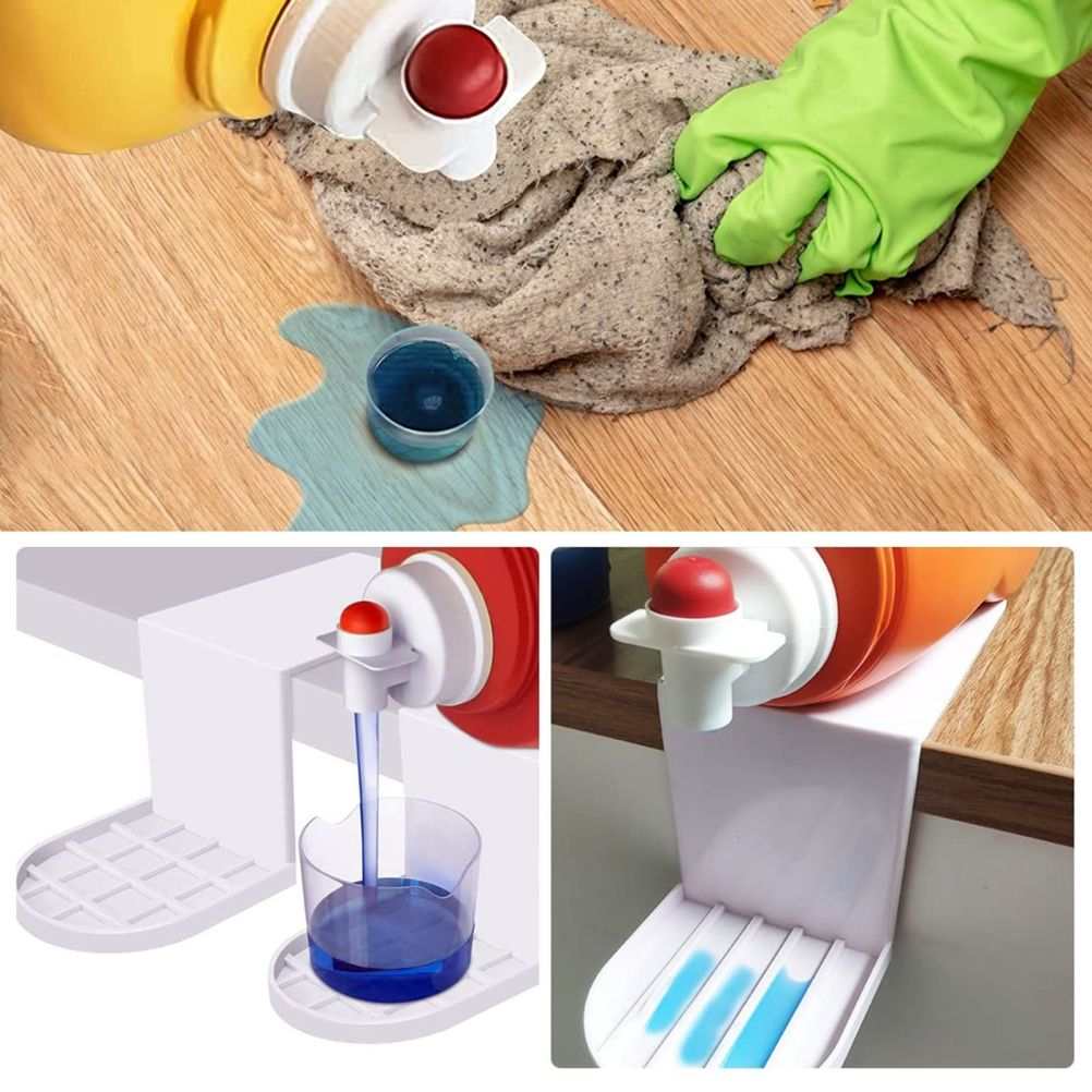 Laundry Detergent Holder, white plastic drip catcher with a ribbed tray shown collecting detergent spills beneath a jug