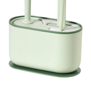 Long Handle Toilet Brush Set in pale green plastic, with a rounded dual-slot holder and matching brush handles