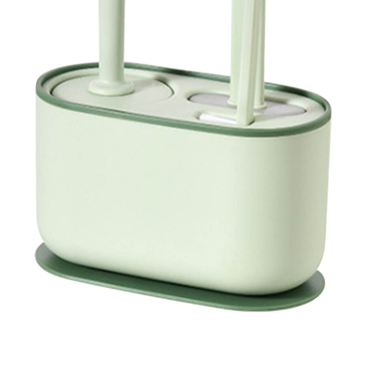 Long Handle Toilet Brush Set in pale green plastic, with a rounded dual-slot holder and matching brush handles