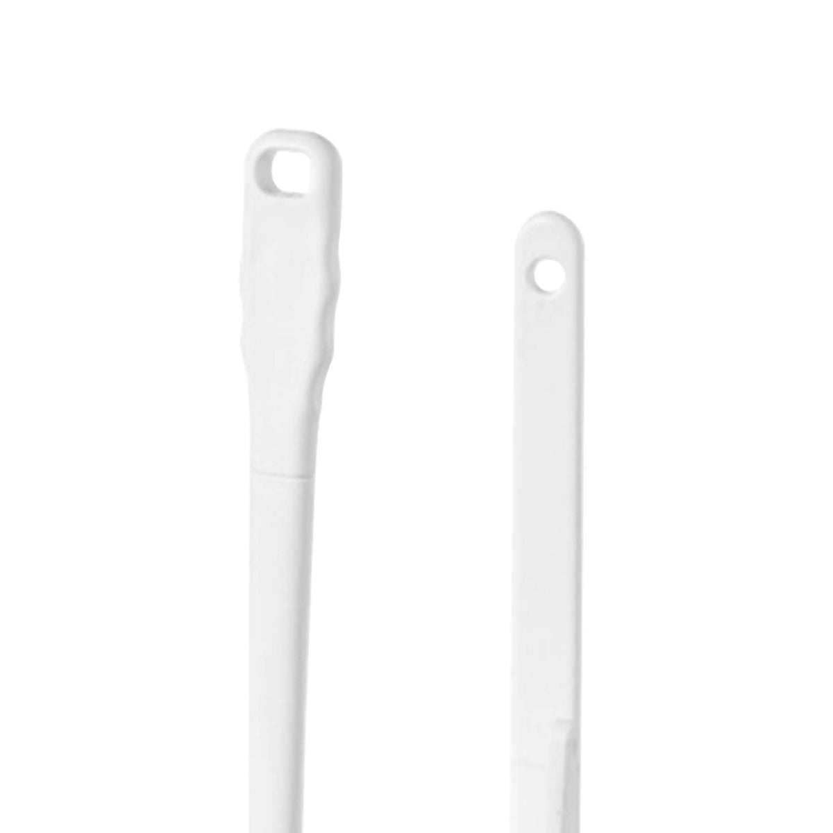 Long Handle Toilet Brush Set in pearl white plastic, showing two slim handles with hanging holes and no visible brush heads or holder.