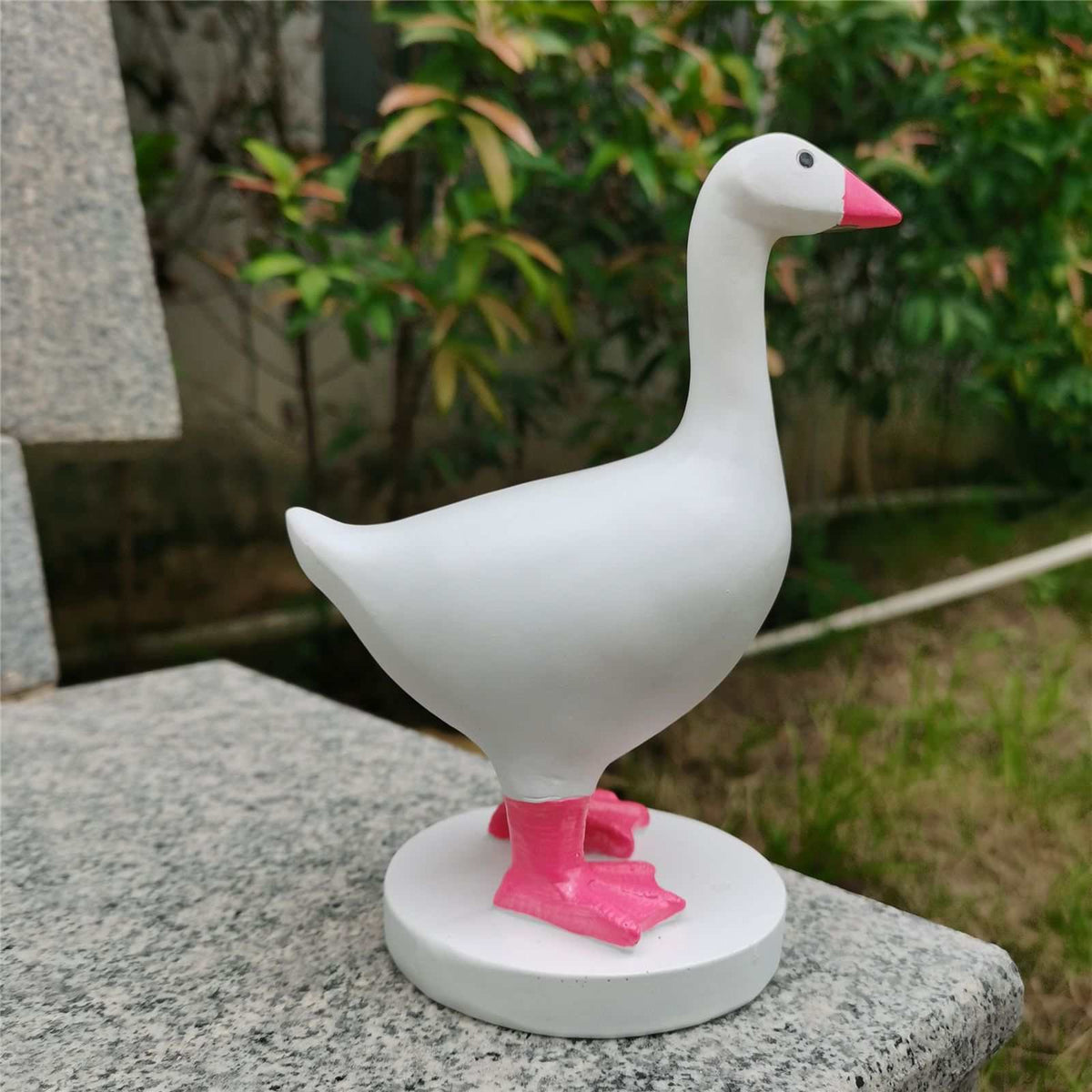 Magnetic Goose Key Holder in smooth white resin with bright pink beak and feet, sculpted as a standing goose