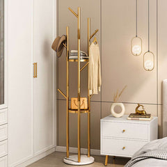 Marble & Metal Coat Rack Stand – Tall Tree Design with 9 Hooks (Gold/White)